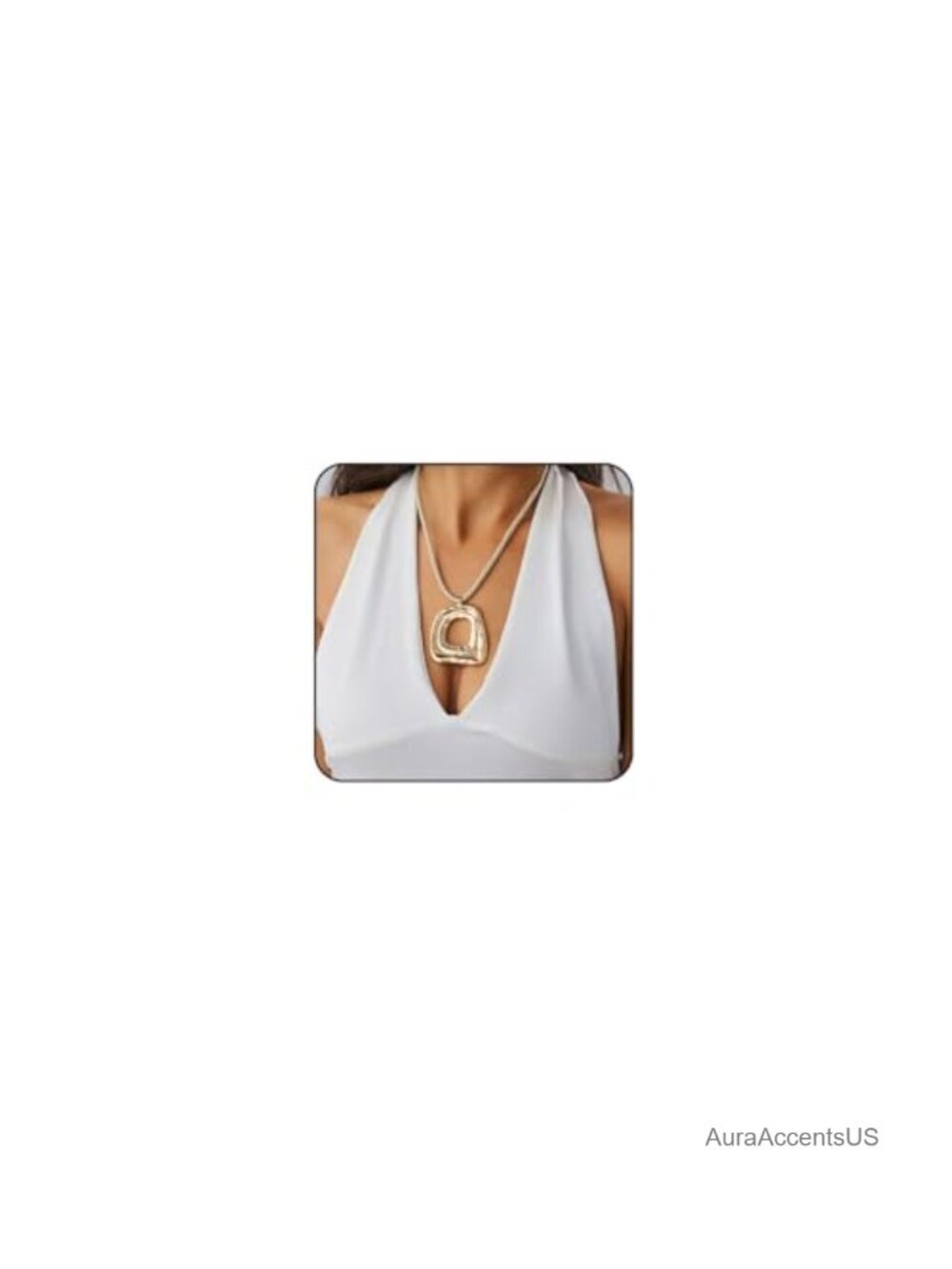 Boho Chunky Alloy Pendant Necklace Large Oval Statement Western